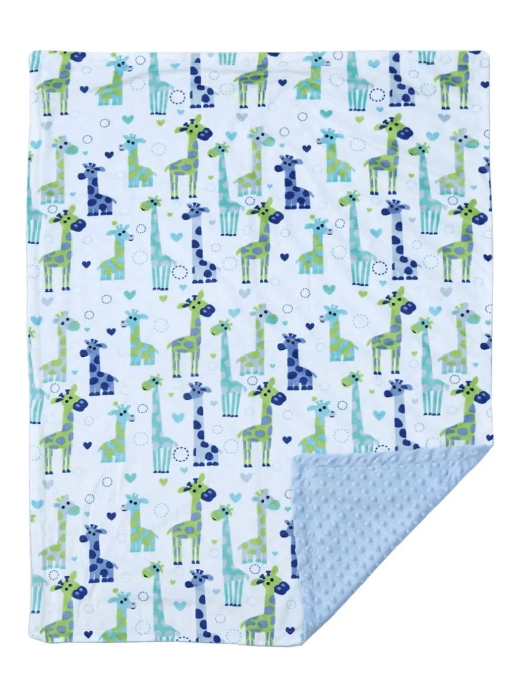 Blue Giraffe Print Baby Blanket - Soft Minky Reversible